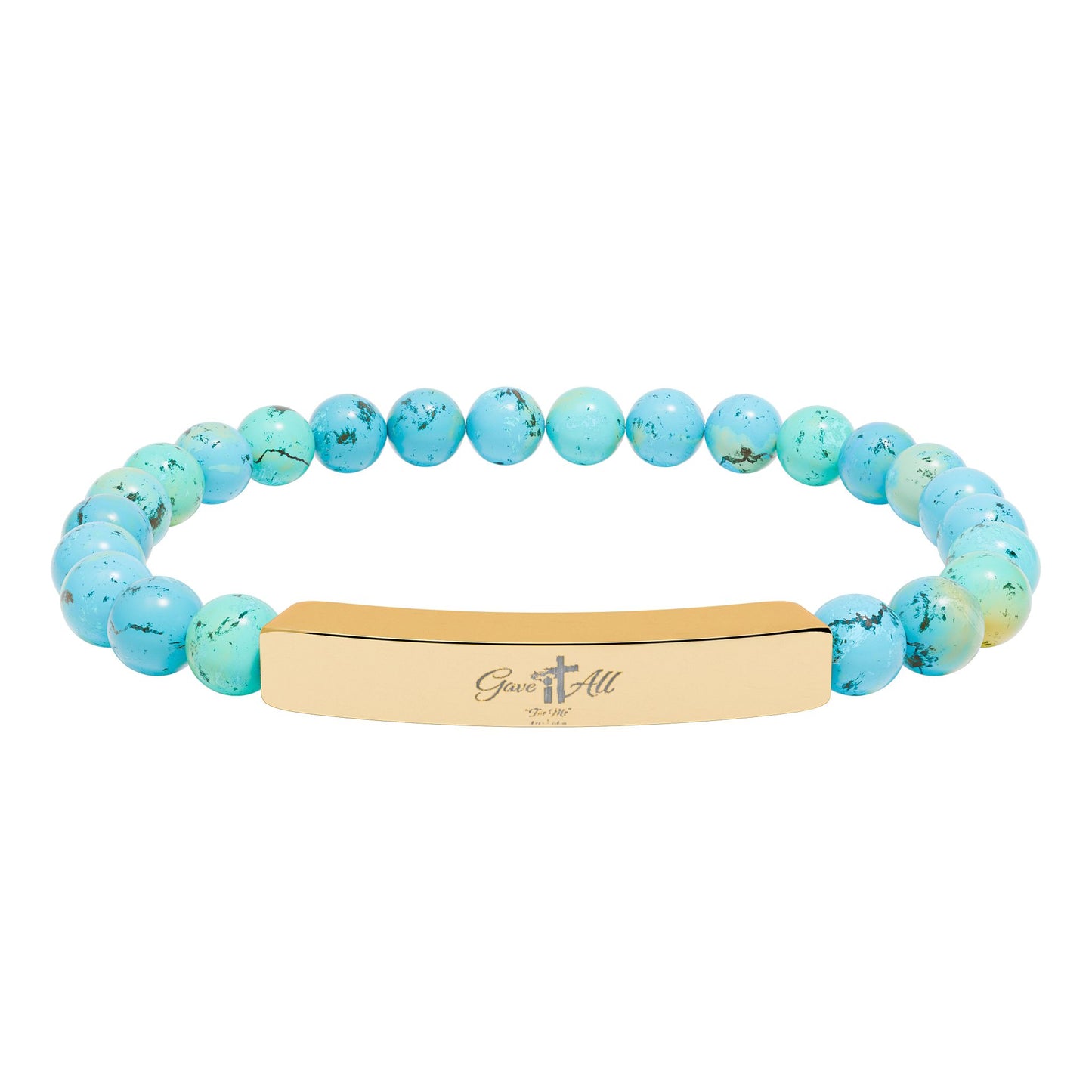 Engravable Natural Stone Stretch Bracelet — Personalized Beaded Bar Jewelry