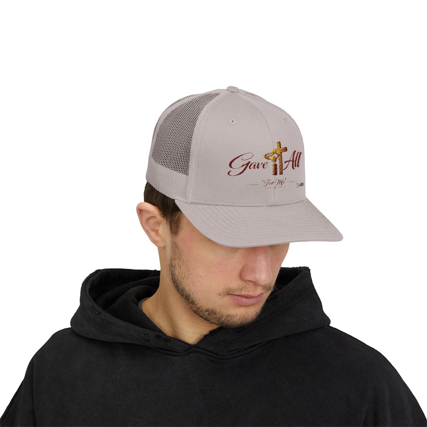 Christian Trucker Cap — "Gave It All For Me" Cross Snapback