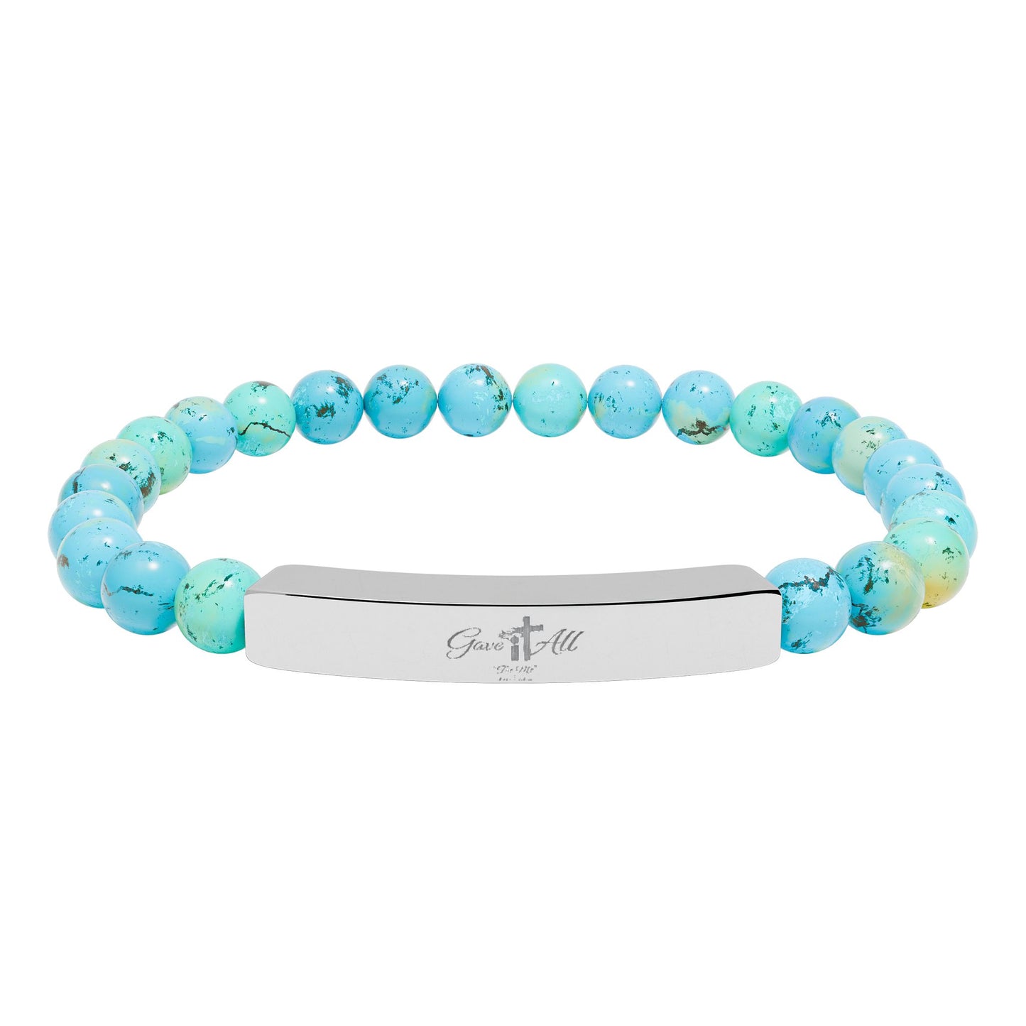 Engravable Natural Stone Stretch Bracelet — Personalized Beaded Bar Jewelry