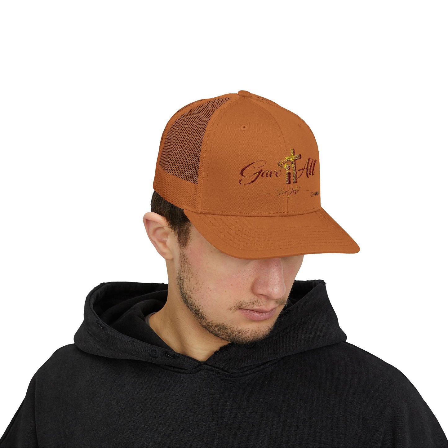 Christian Trucker Cap — "Gave It All For Me" Cross Snapback
