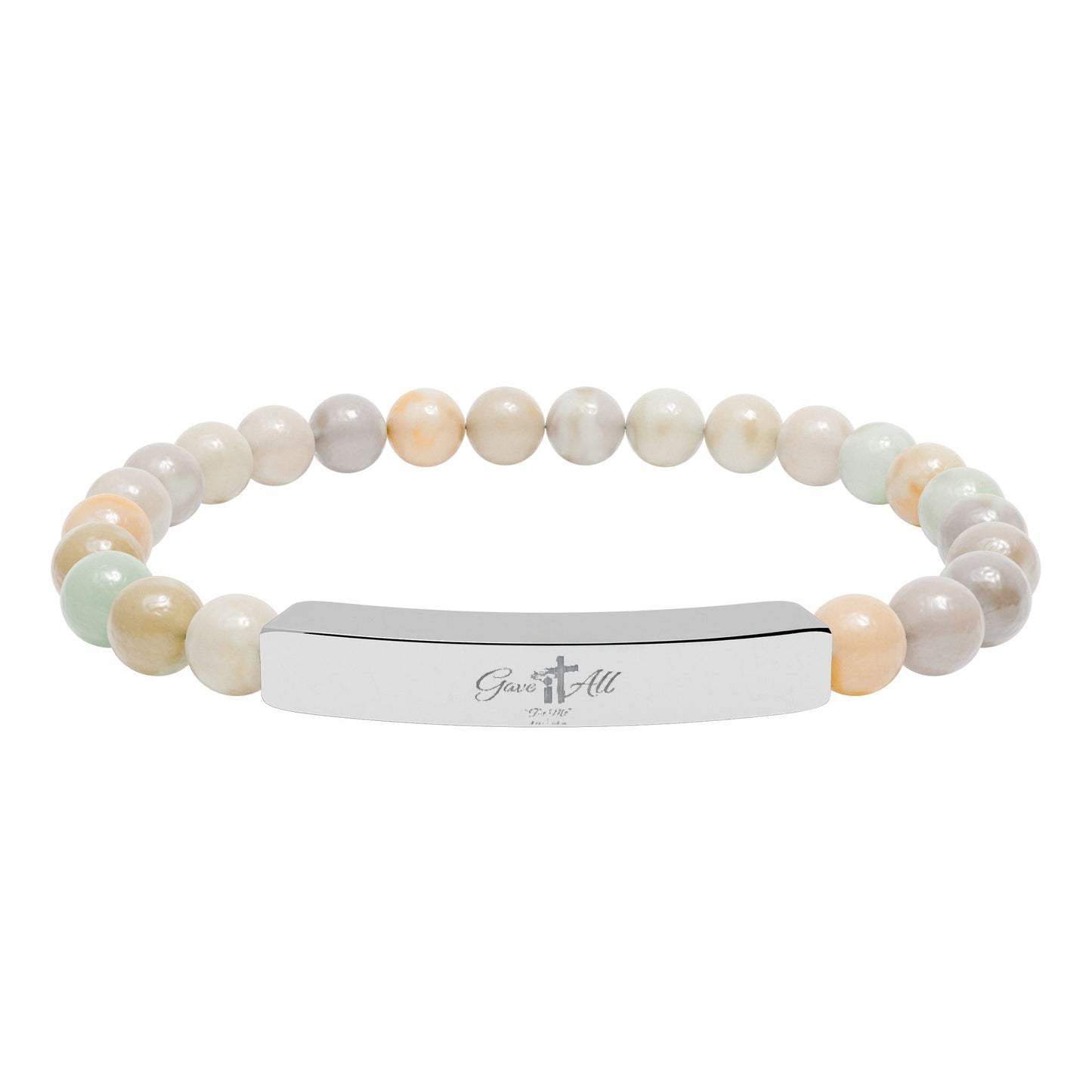 Engravable Natural Stone Stretch Bracelet — Personalized Beaded Bar Jewelry