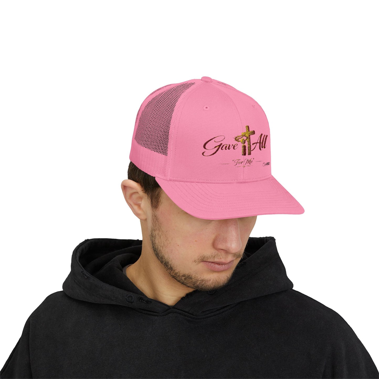 Christian Trucker Cap — "Gave It All For Me" Cross Snapback