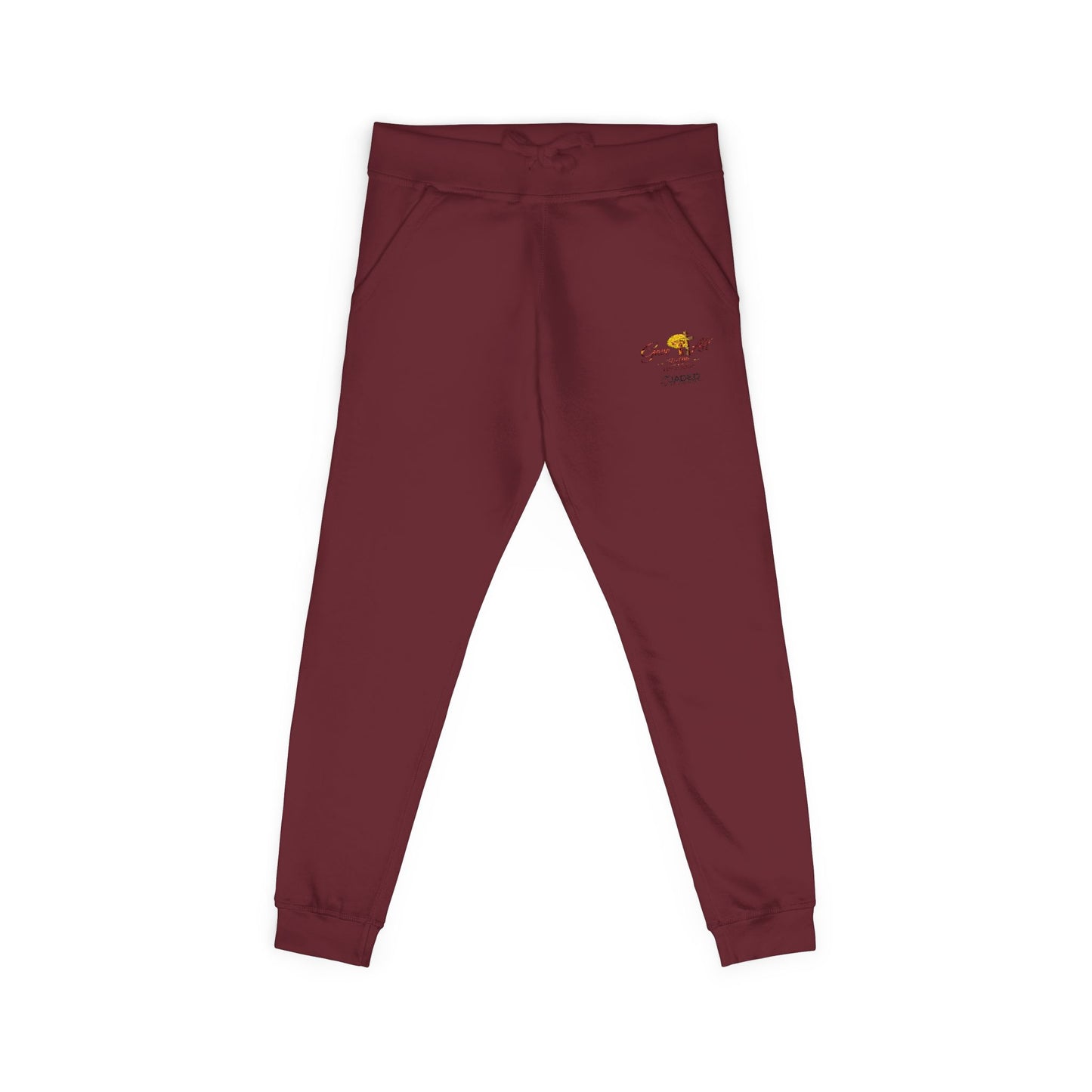 Embroidered Sunrise Rose Sweatpants — Cozy Fleece Joggers with Small Floral Chest Stitch