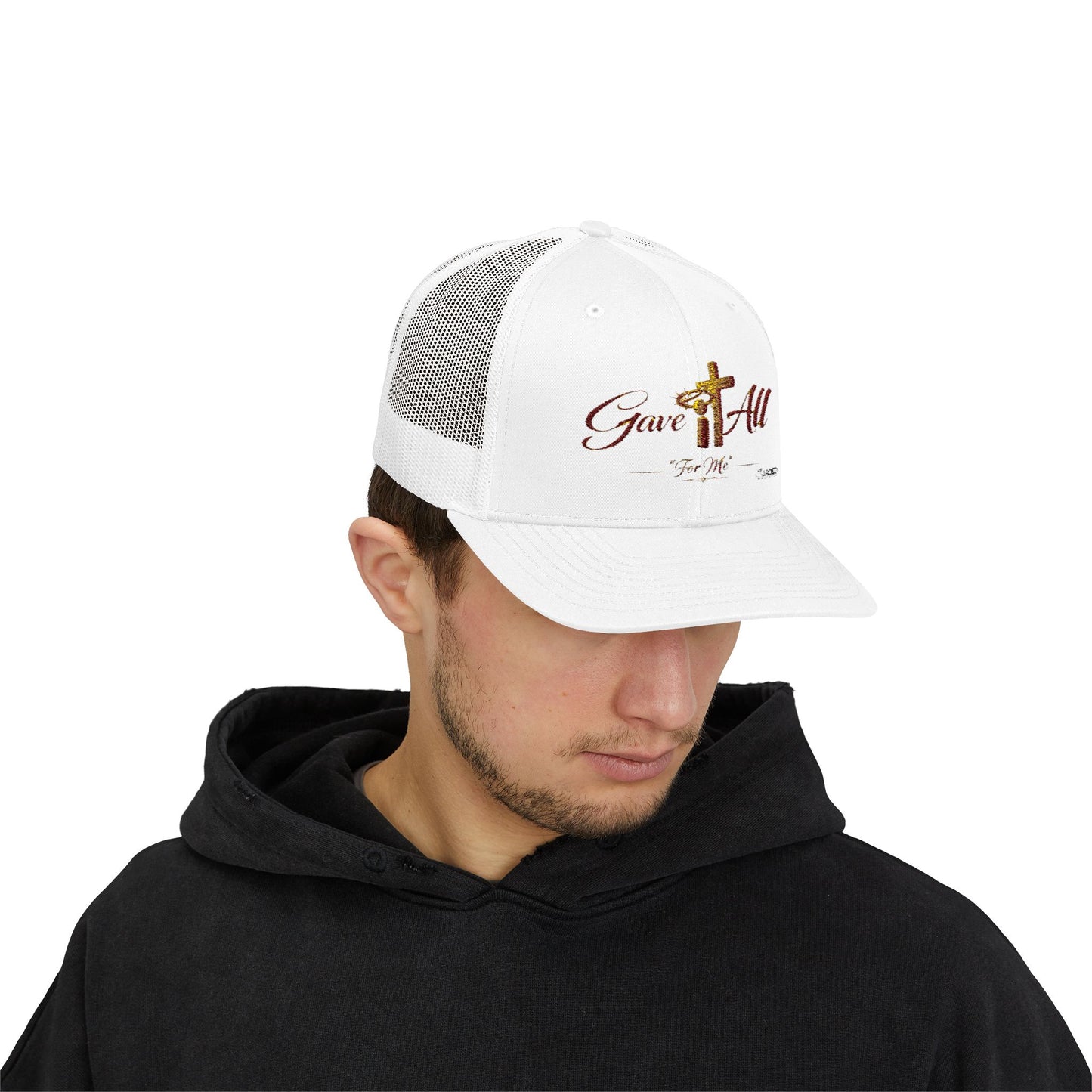 Christian Trucker Cap — "Gave It All For Me" Cross Snapback