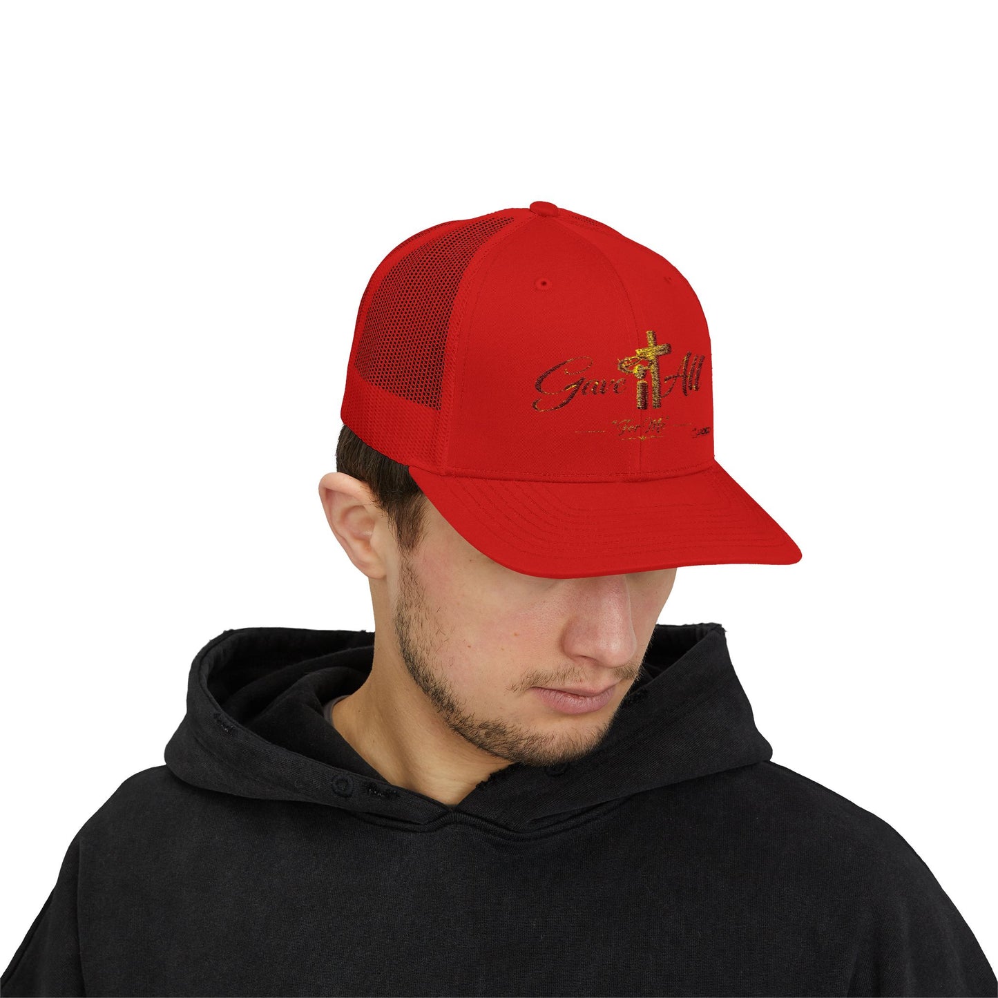 Christian Trucker Cap — "Gave It All For Me" Cross Snapback