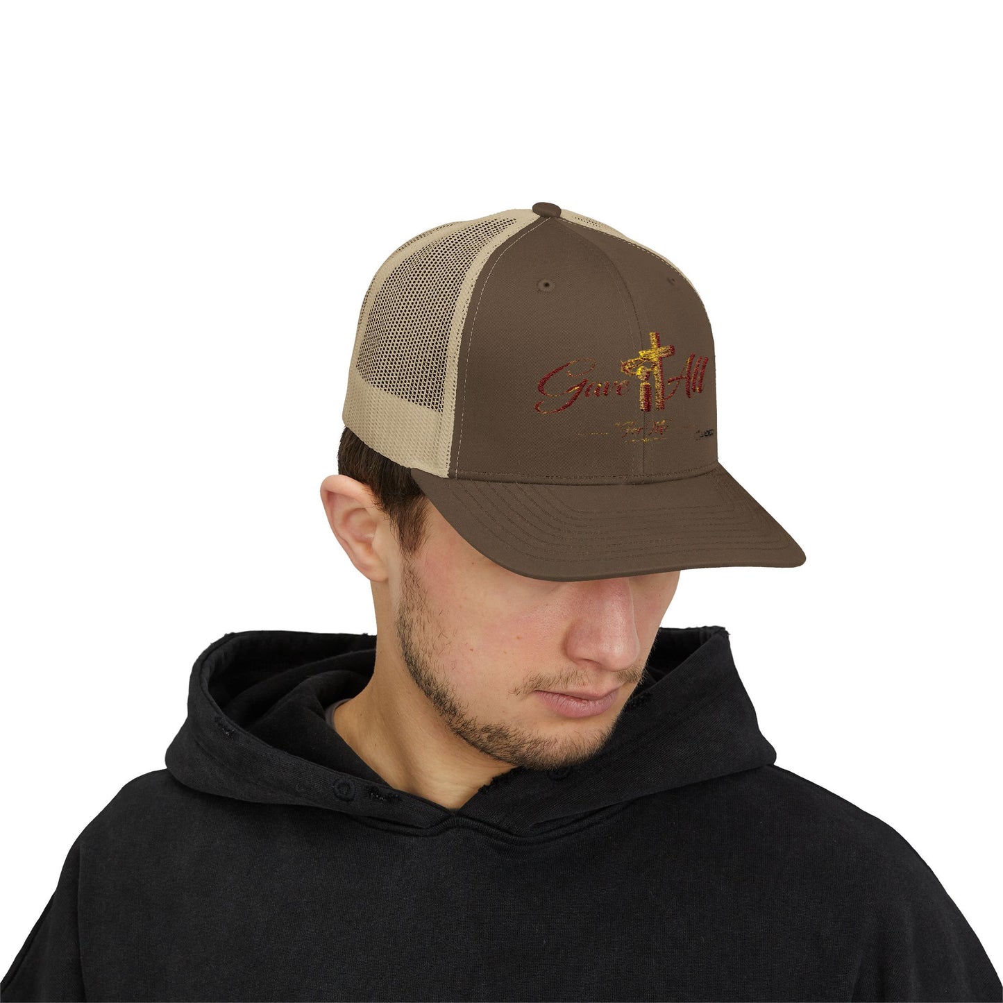 Christian Trucker Cap — "Gave It All For Me" Cross Snapback