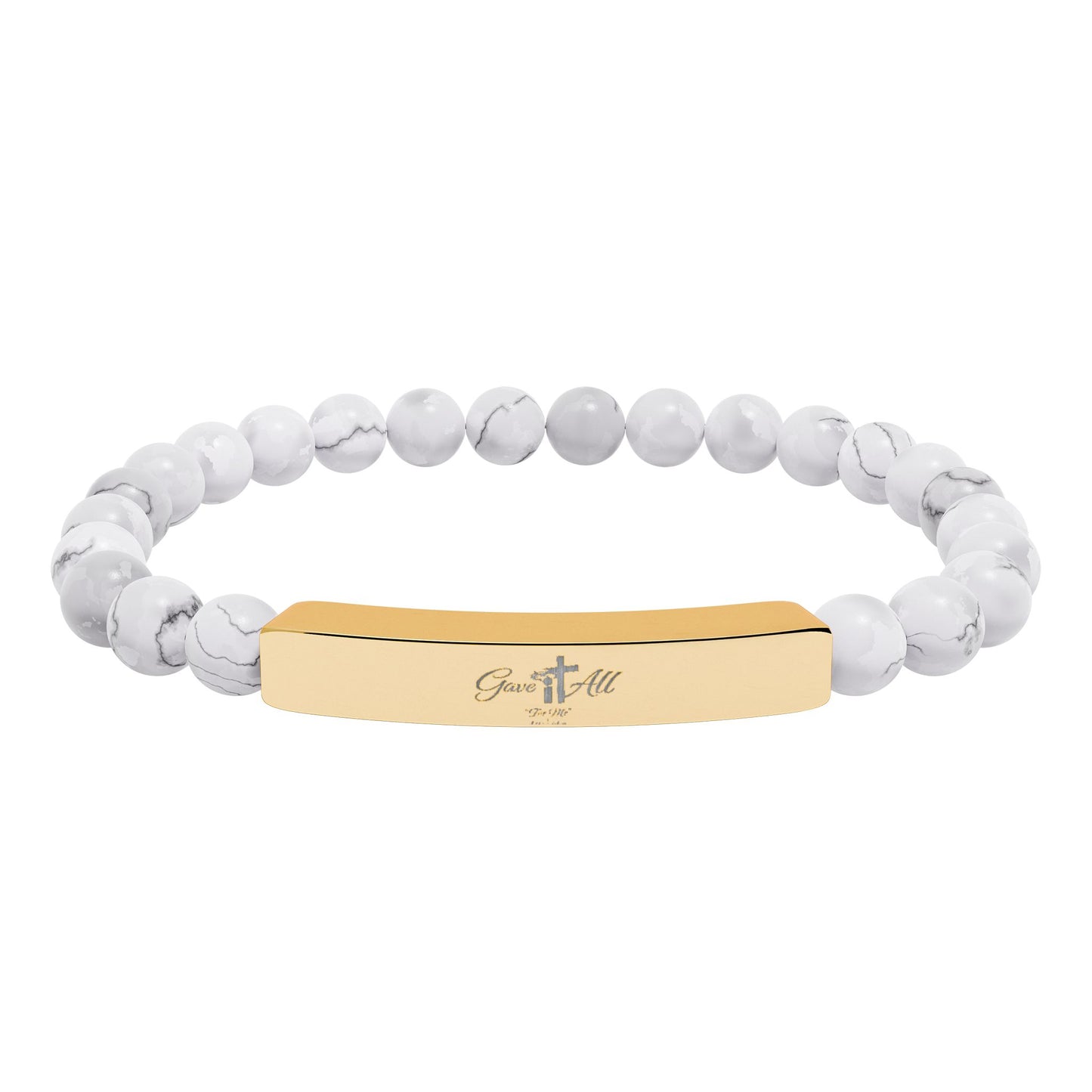 Engravable Natural Stone Stretch Bracelet — Personalized Beaded Bar Jewelry