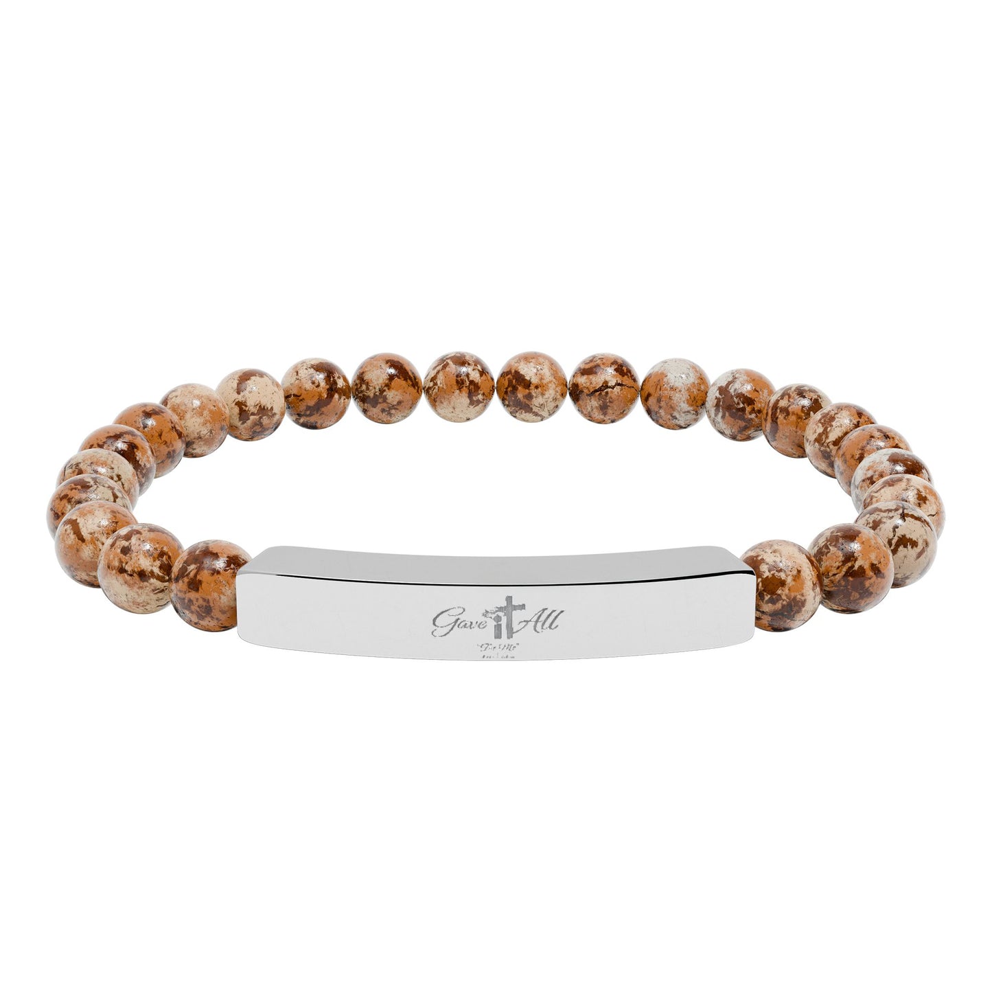 Engravable Natural Stone Stretch Bracelet — Personalized Beaded Bar Jewelry
