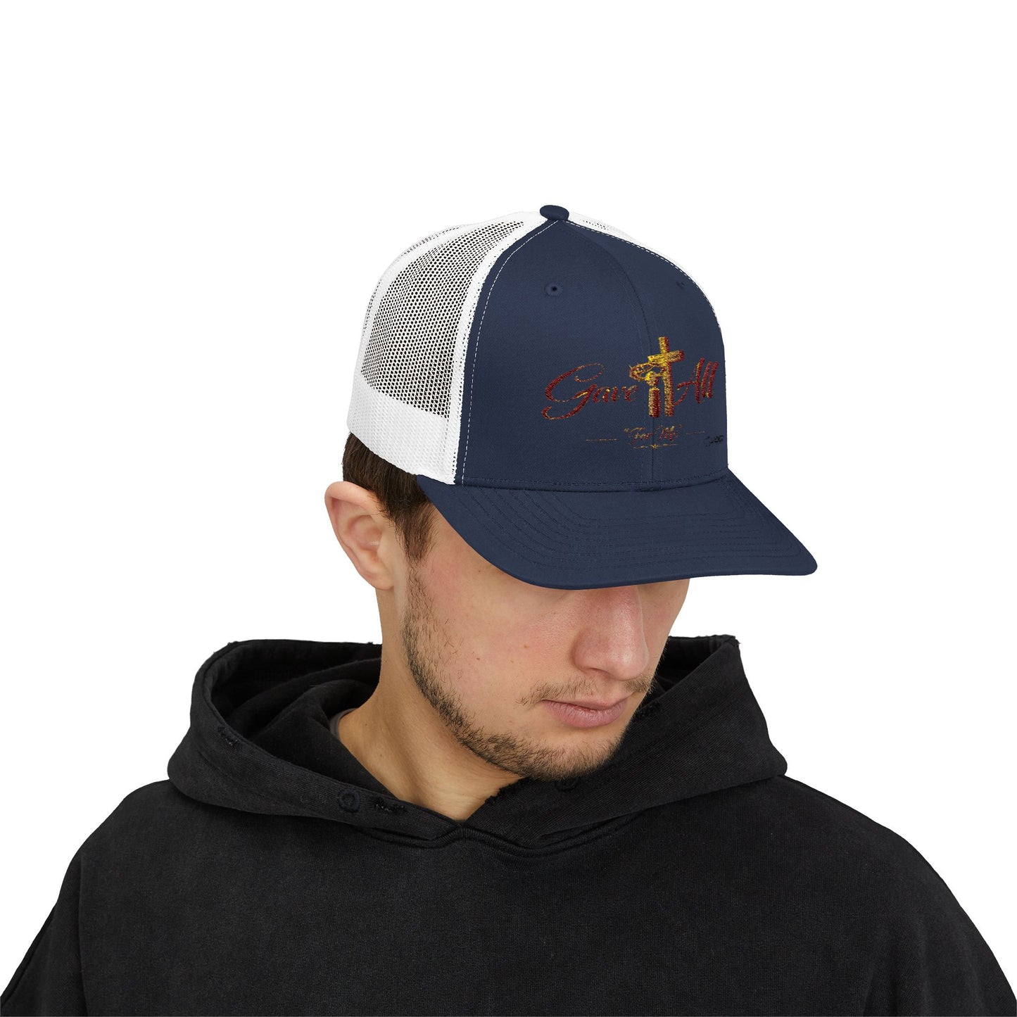 Christian Trucker Cap — "Gave It All For Me" Cross Snapback