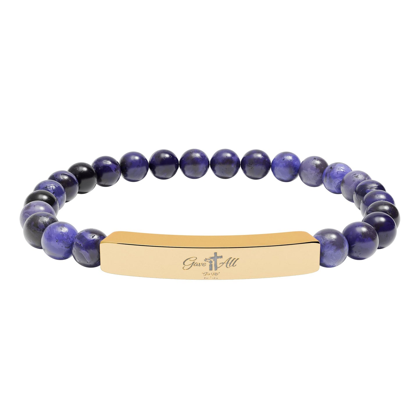Engravable Natural Stone Stretch Bracelet — Personalized Beaded Bar Jewelry