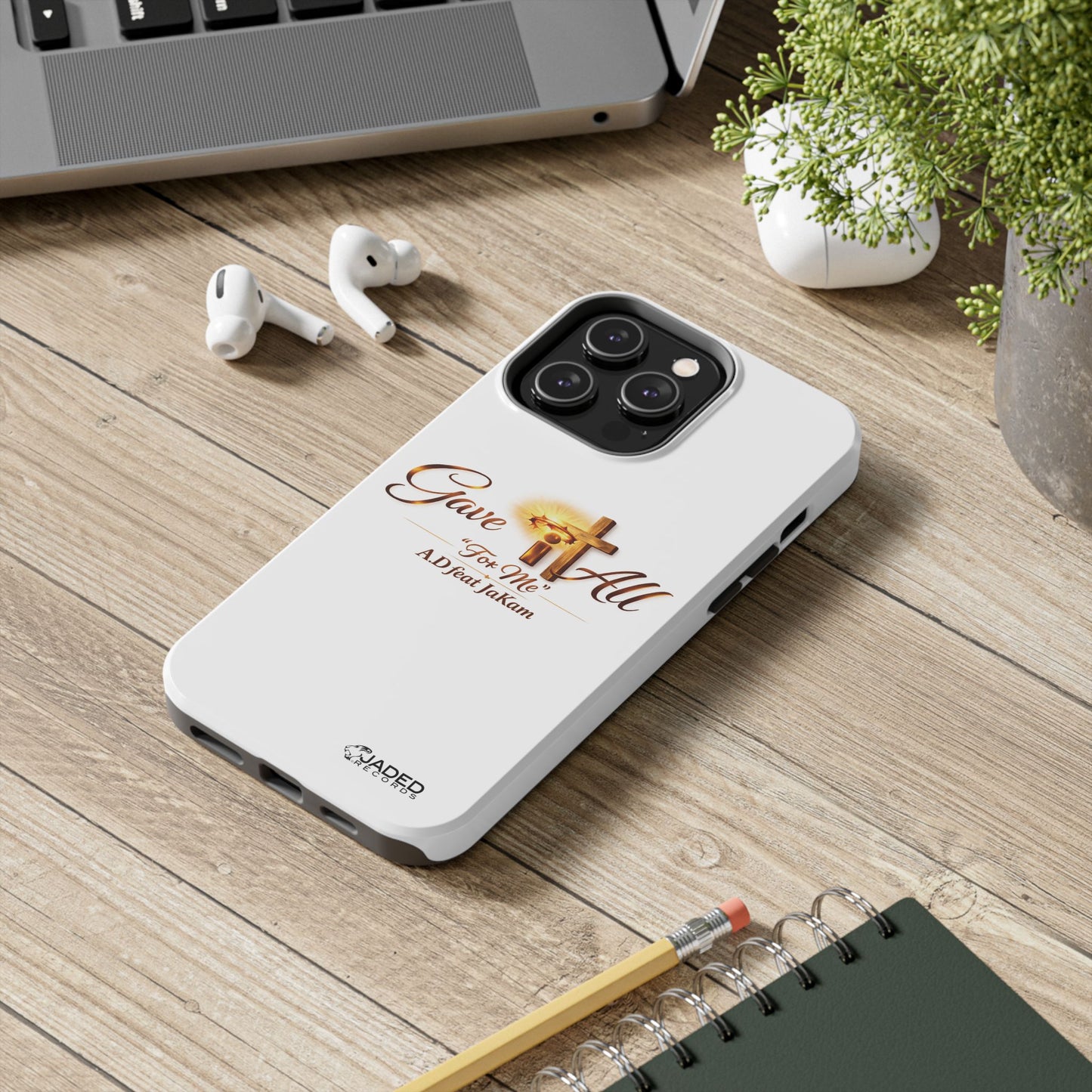 Slim Protective Phone Case — Gold Cross “Gave It All / For Me”