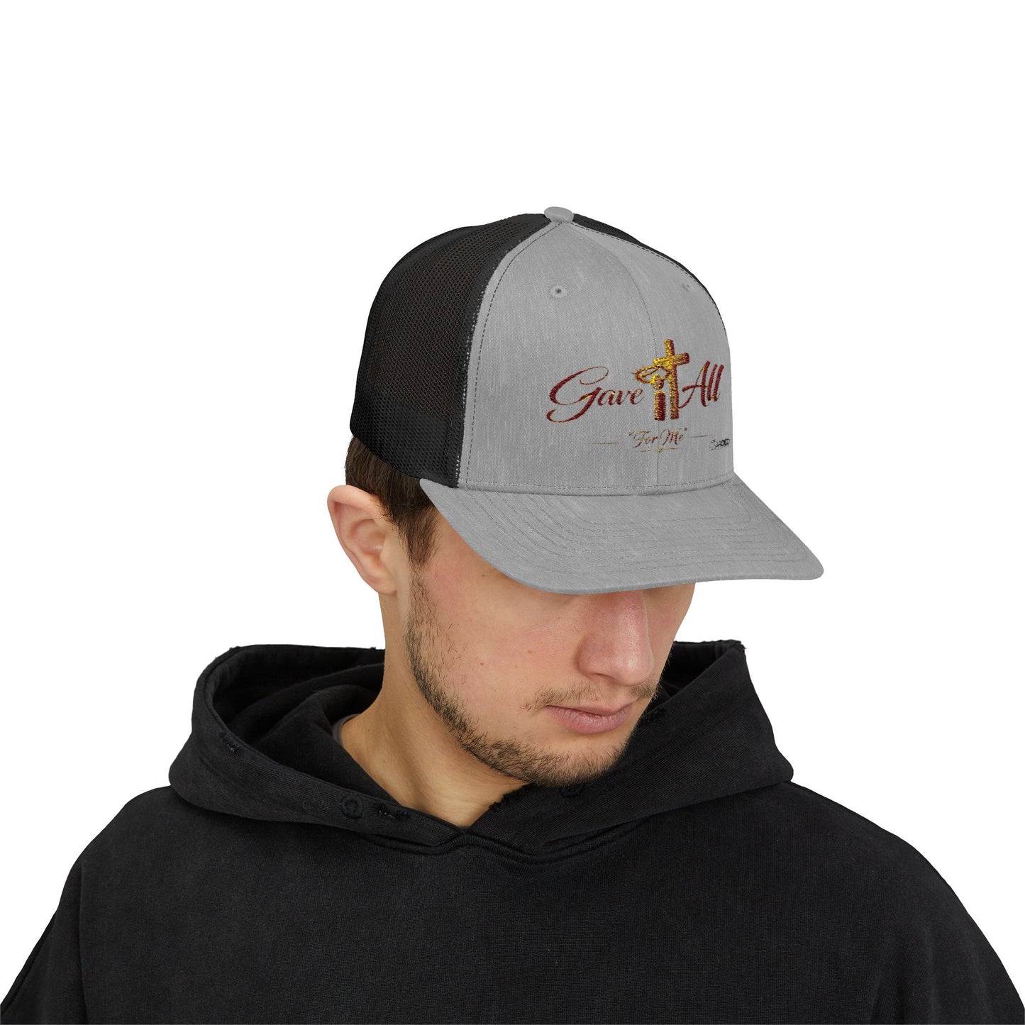 Christian Trucker Cap — "Gave It All For Me" Cross Snapback