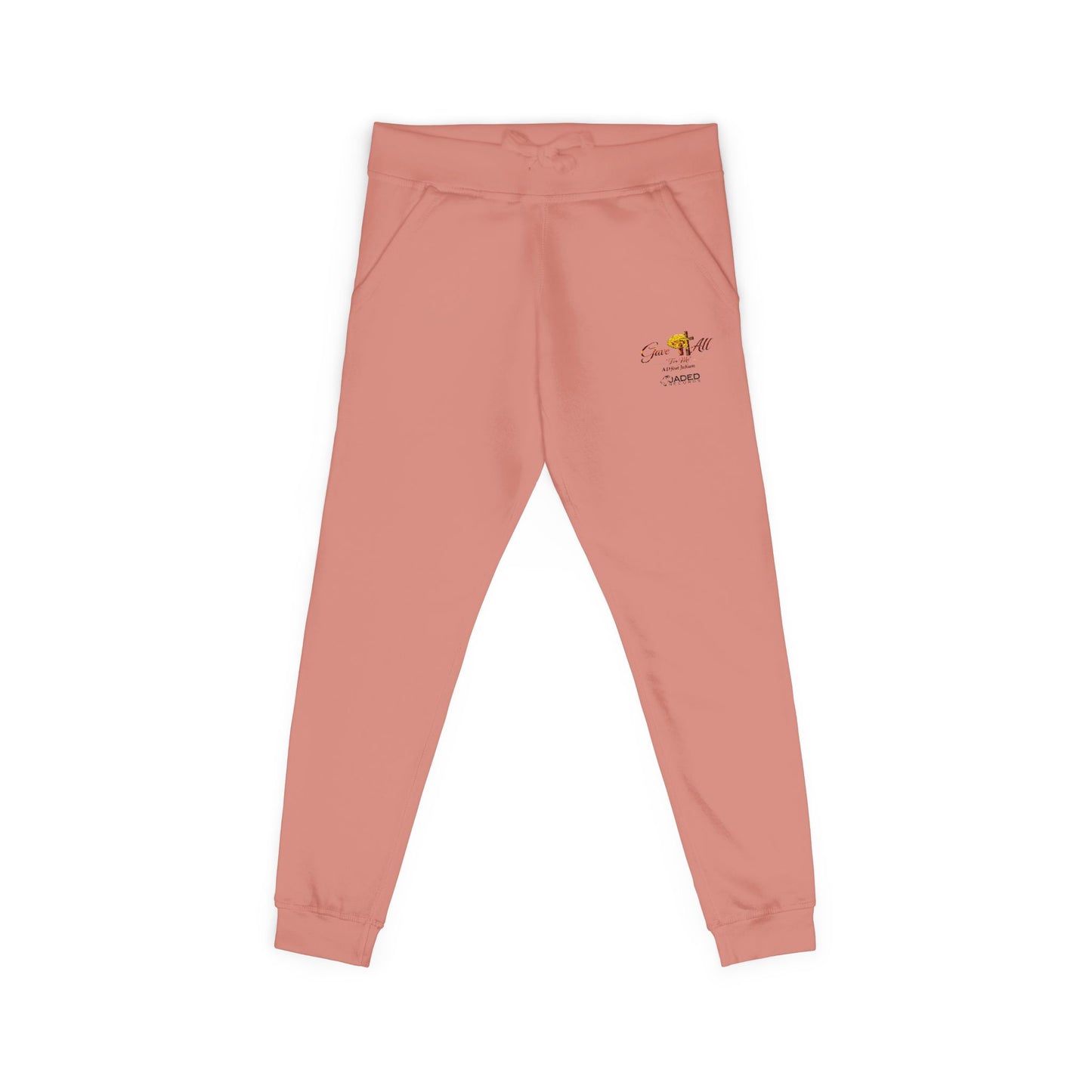 Embroidered Sunrise Rose Sweatpants — Cozy Fleece Joggers with Small Floral Chest Stitch