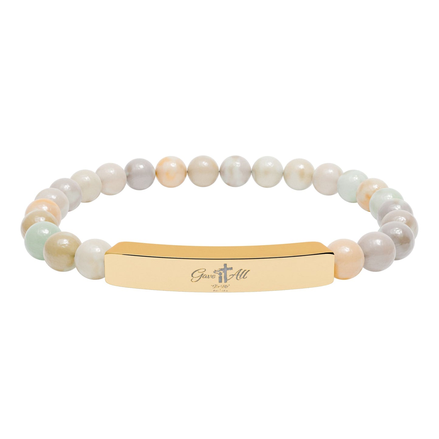 Engravable Natural Stone Stretch Bracelet — Personalized Beaded Bar Jewelry