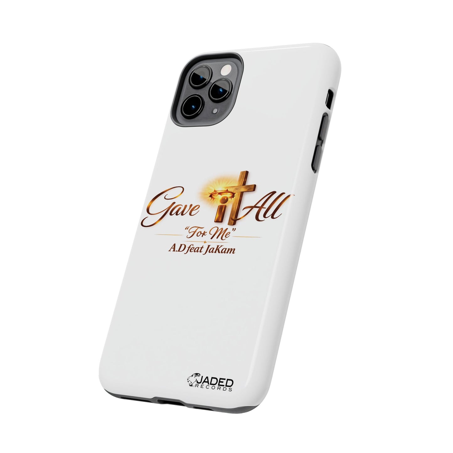 Slim Protective Phone Case — Gold Cross “Gave It All / For Me”