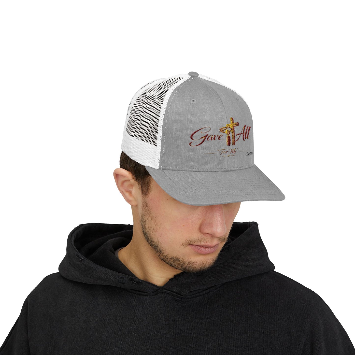 Christian Trucker Cap — "Gave It All For Me" Cross Snapback