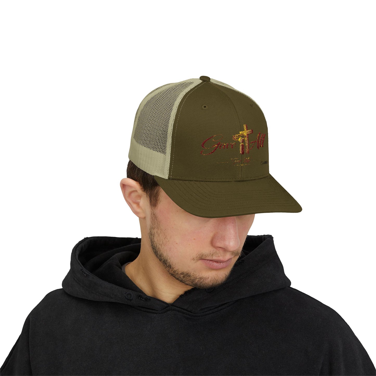 Christian Trucker Cap — "Gave It All For Me" Cross Snapback