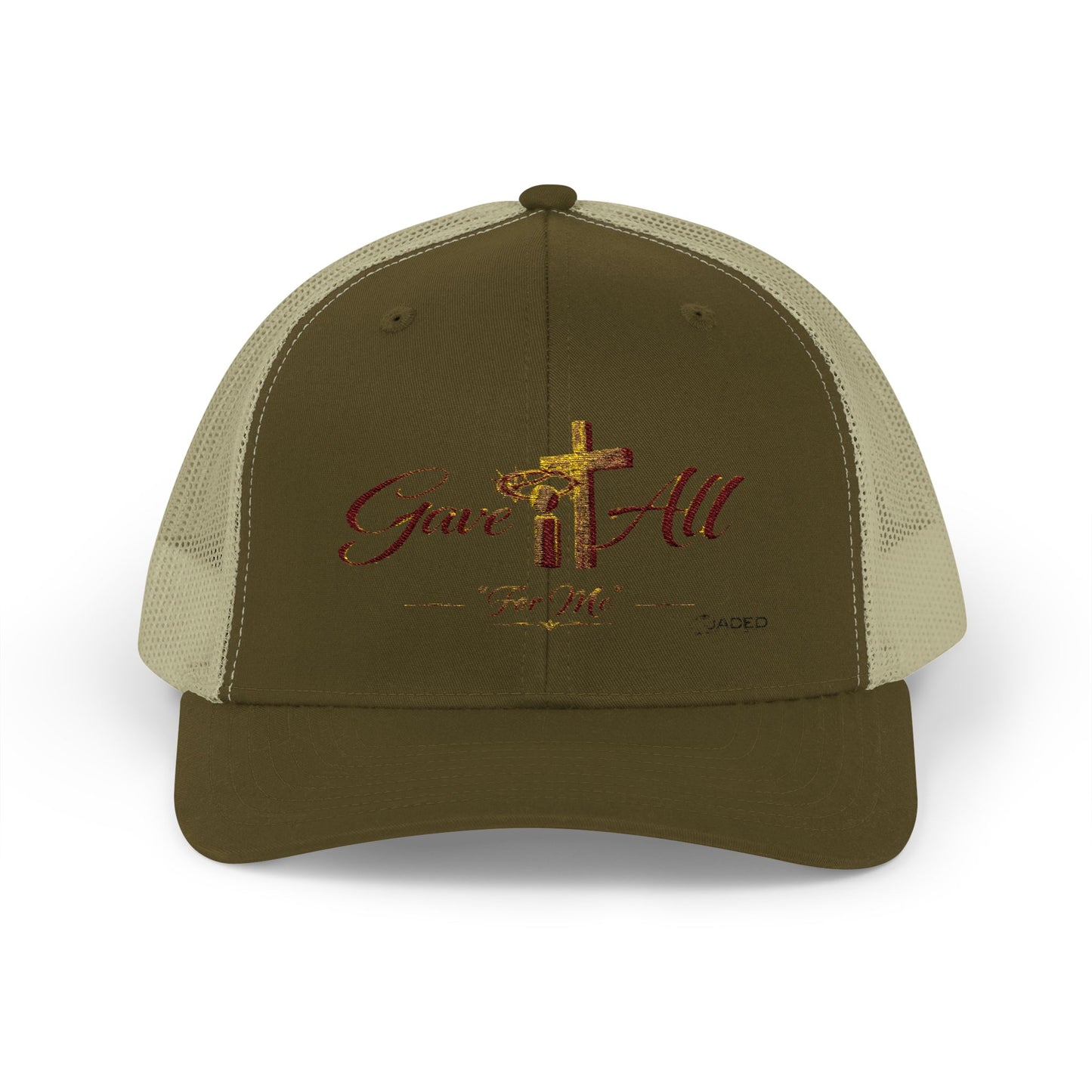 Christian Trucker Cap — "Gave It All For Me" Cross Snapback