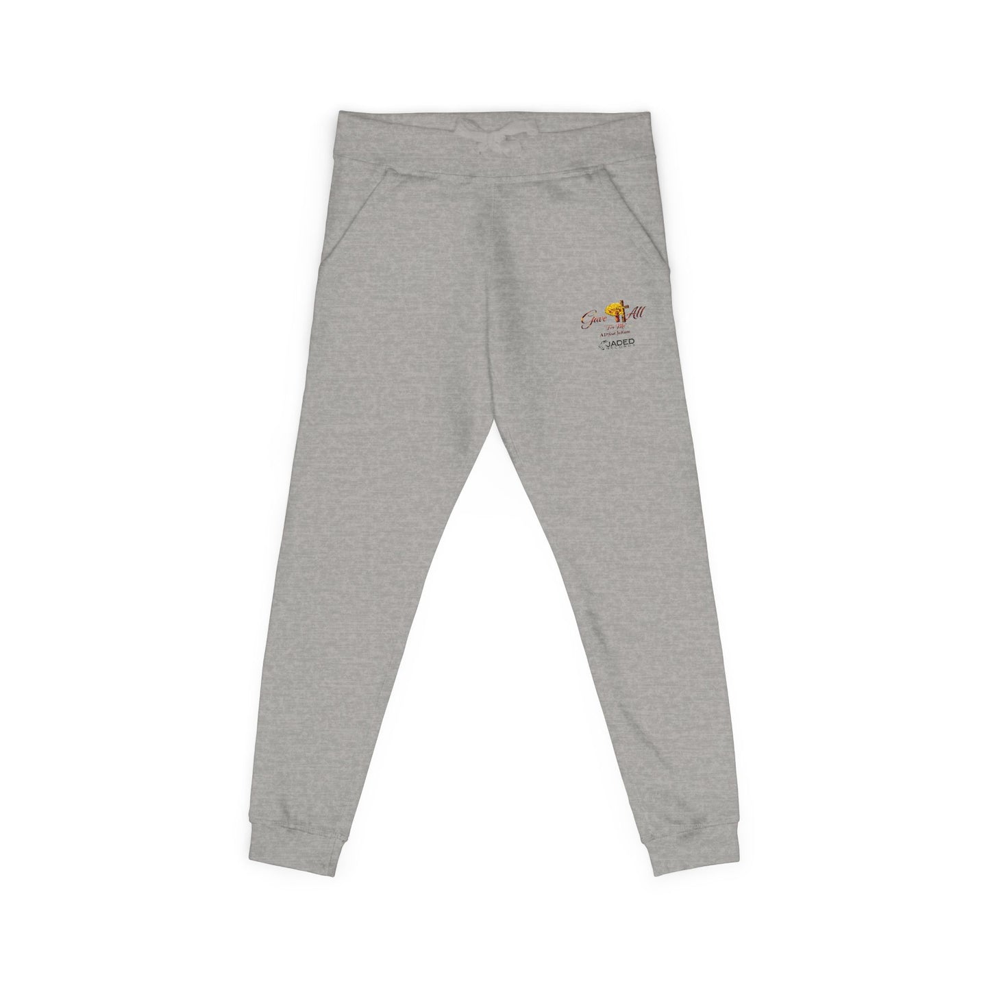 Embroidered Sunrise Rose Sweatpants — Cozy Fleece Joggers with Small Floral Chest Stitch