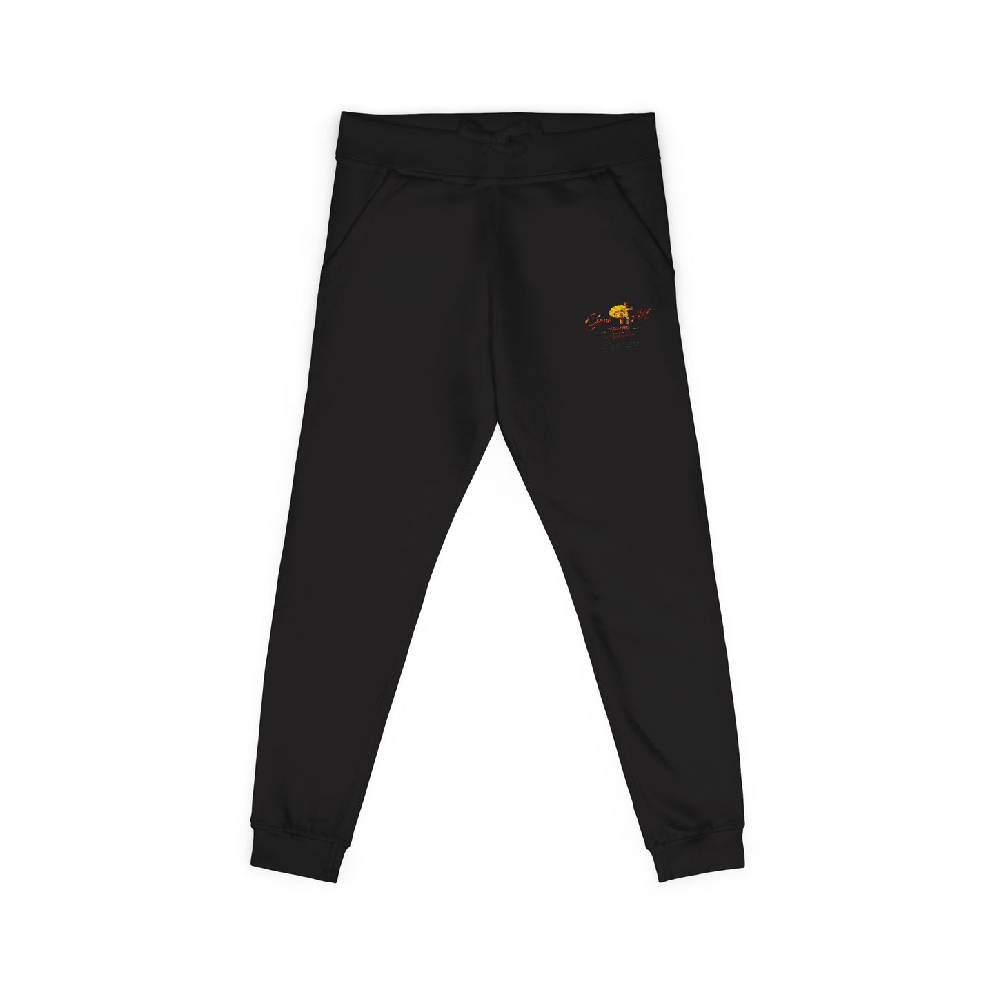 Embroidered Sunrise Rose Sweatpants — Cozy Fleece Joggers with Small Floral Chest Stitch