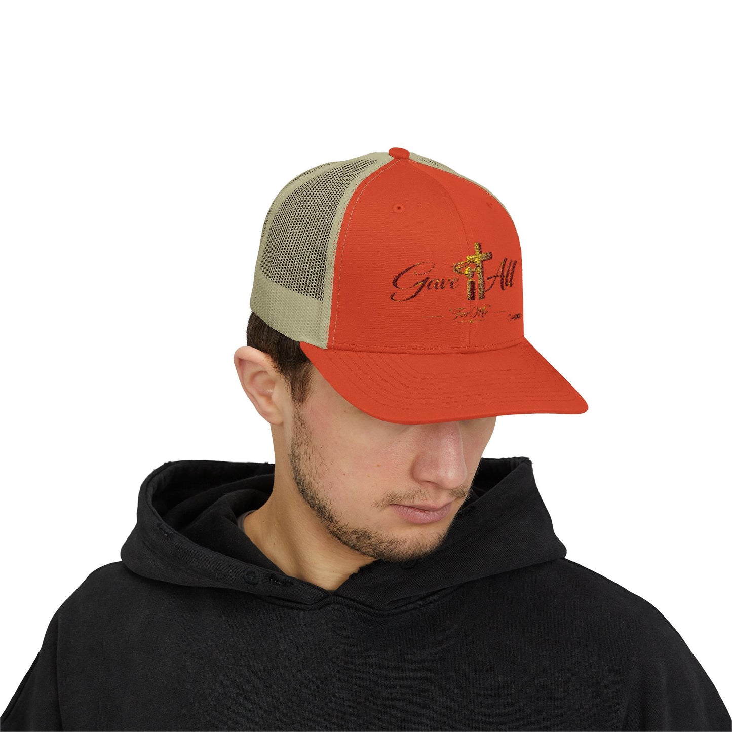 Christian Trucker Cap — "Gave It All For Me" Cross Snapback