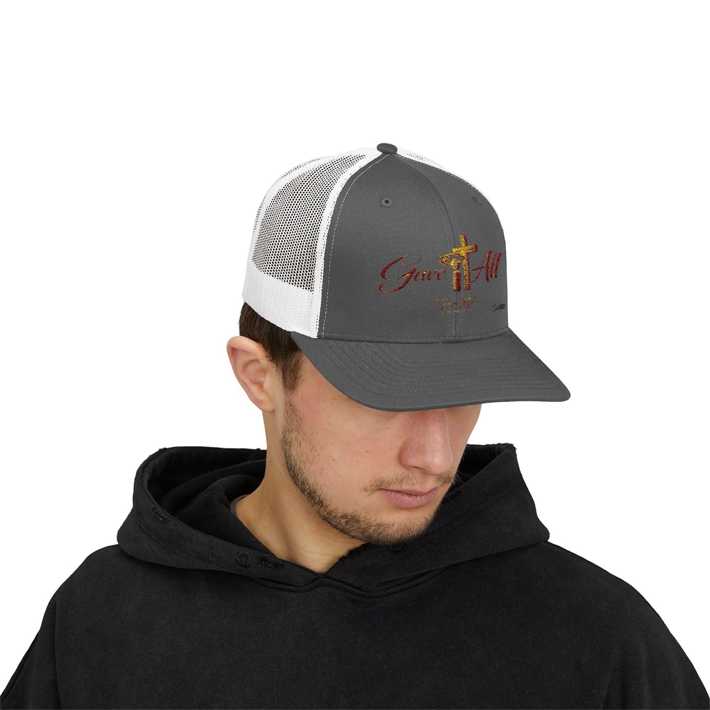 Christian Trucker Cap — "Gave It All For Me" Cross Snapback