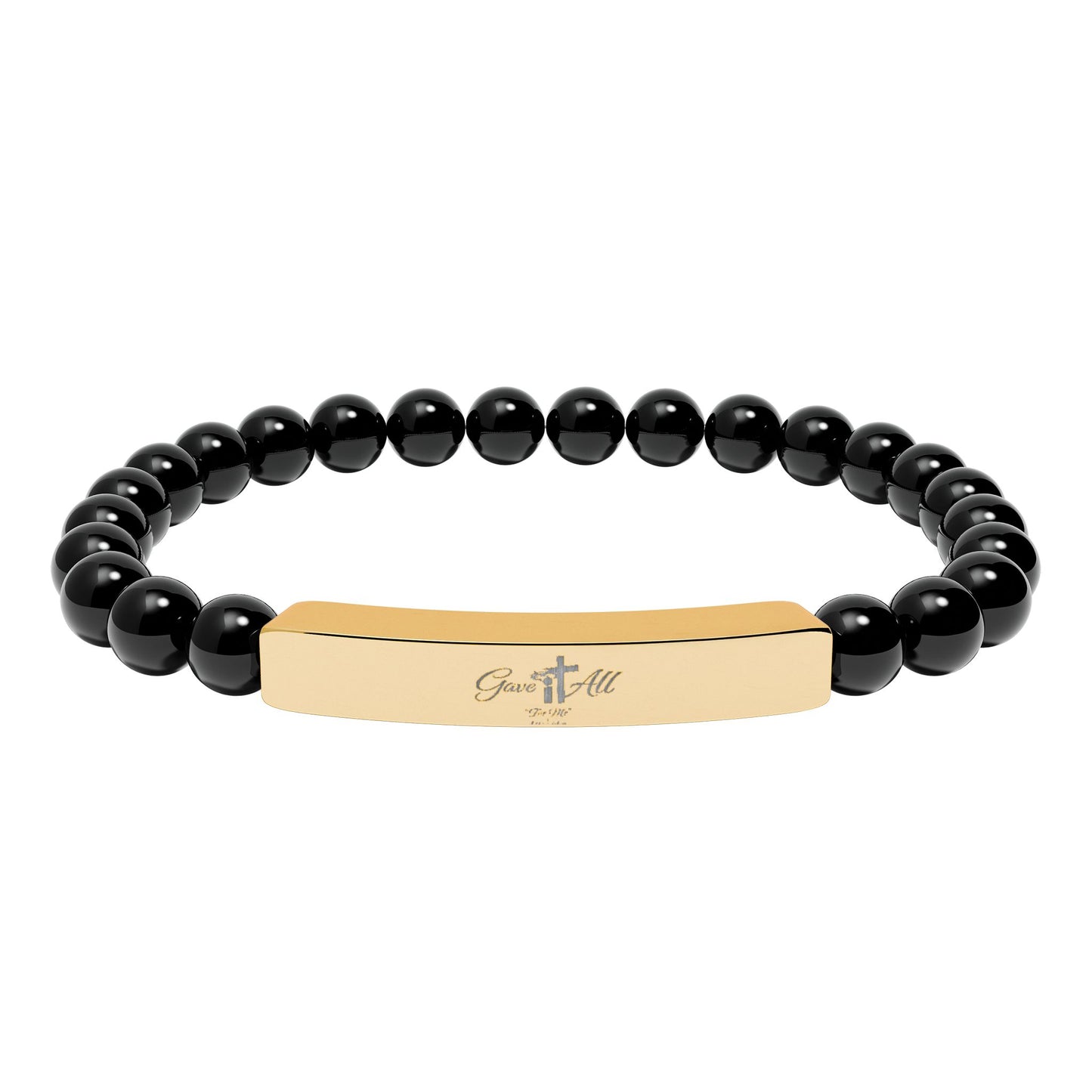 Engravable Natural Stone Stretch Bracelet — Personalized Beaded Bar Jewelry