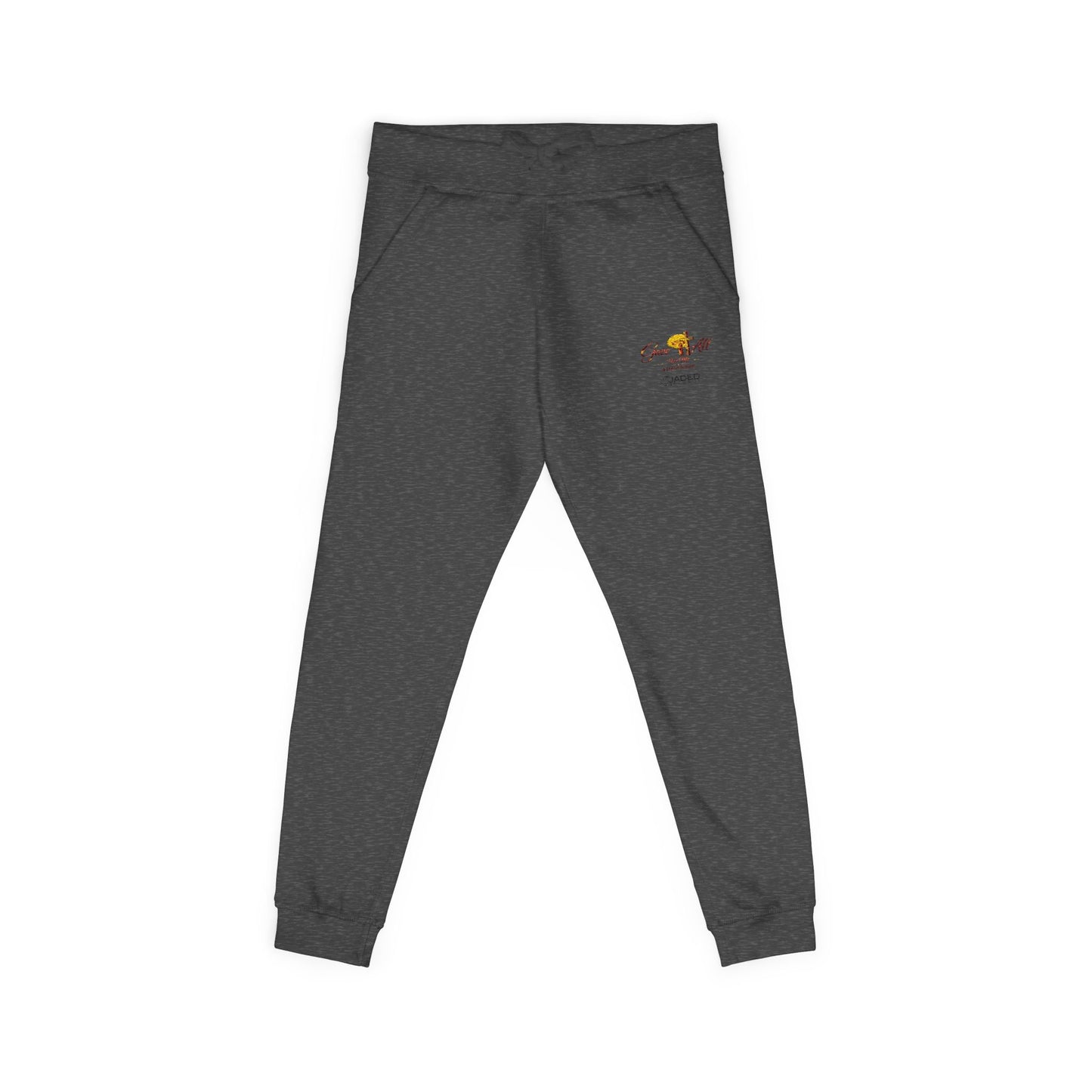 Embroidered Sunrise Rose Sweatpants — Cozy Fleece Joggers with Small Floral Chest Stitch