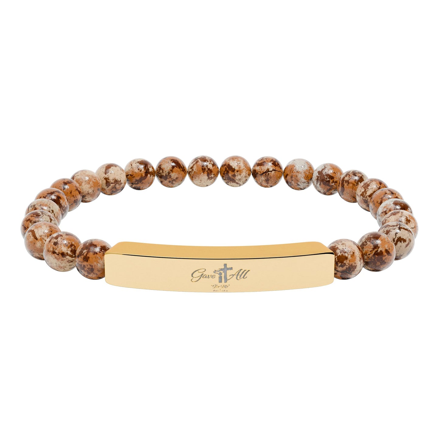 Engravable Natural Stone Stretch Bracelet — Personalized Beaded Bar Jewelry
