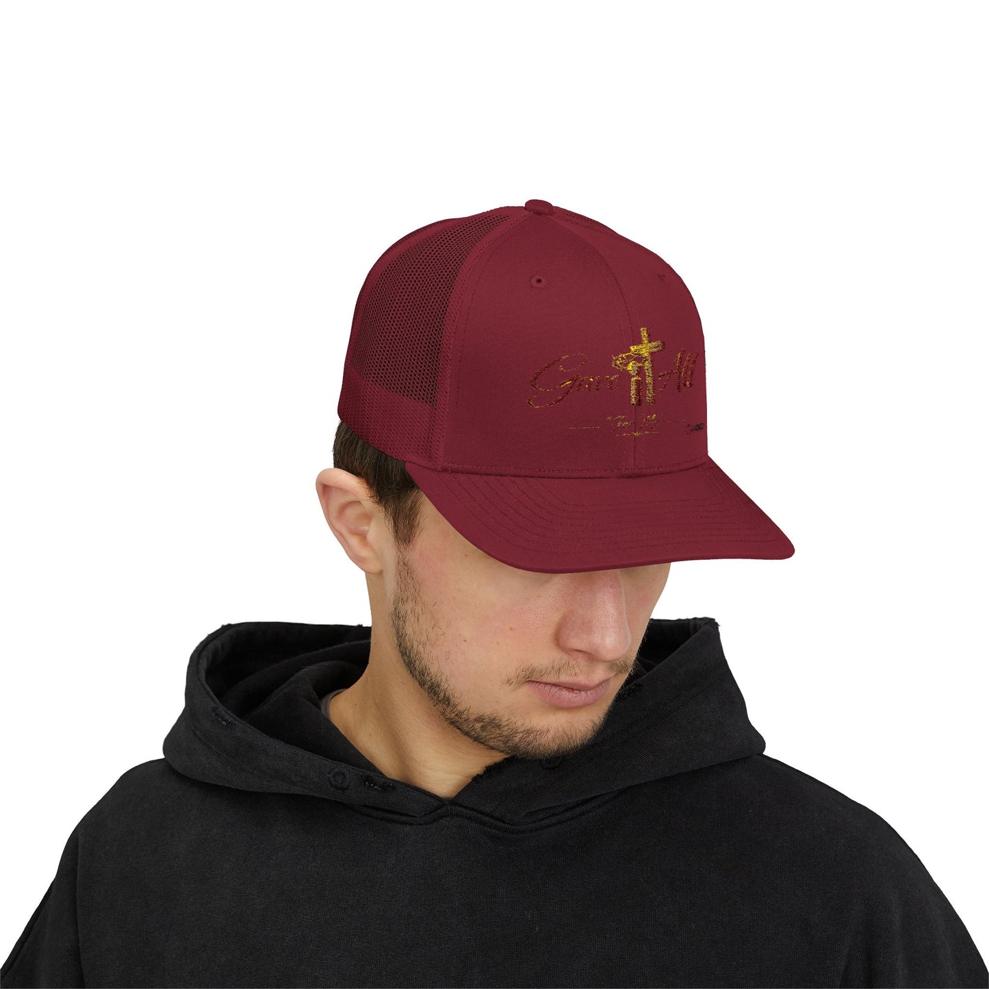 Christian Trucker Cap — "Gave It All For Me" Cross Snapback