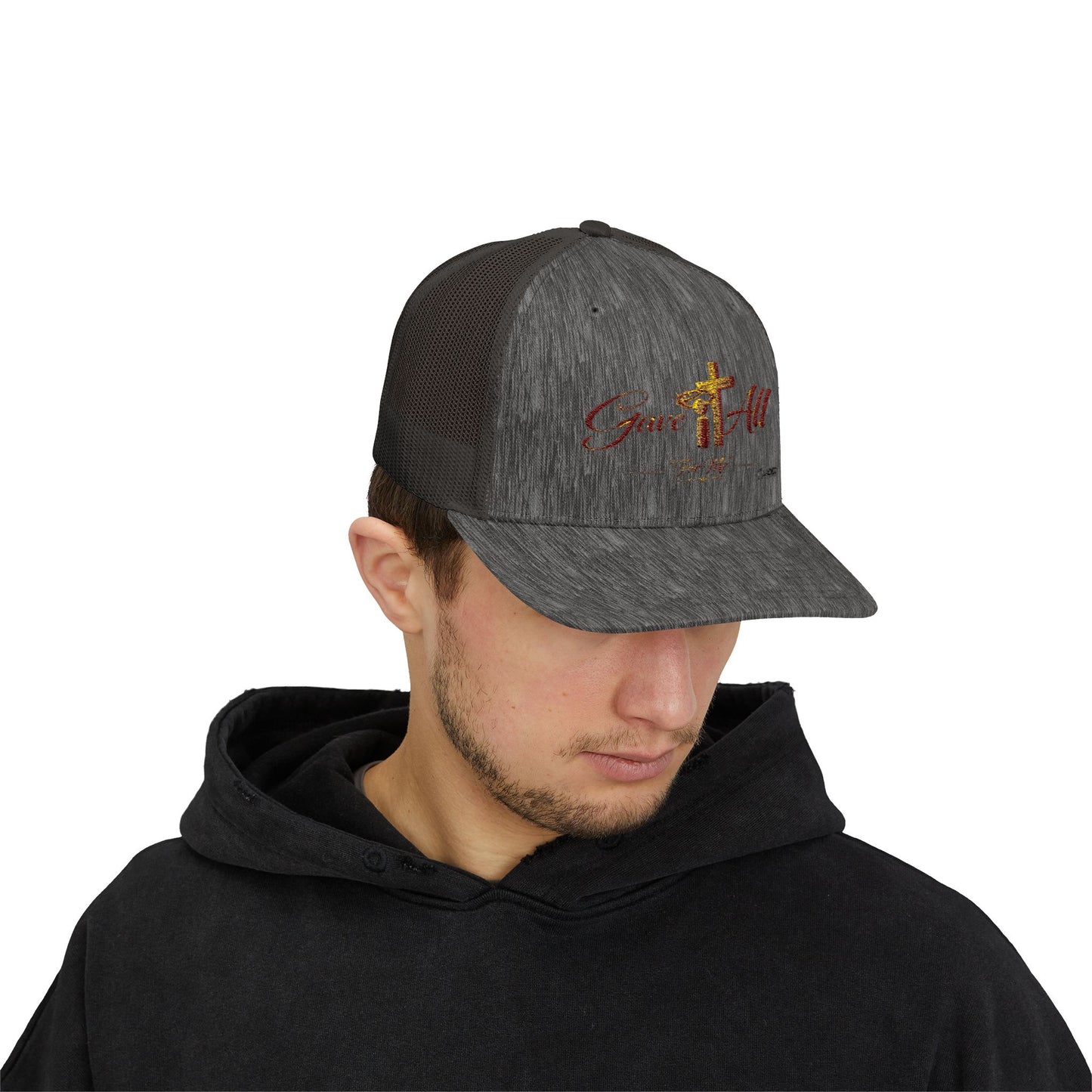 Christian Trucker Cap — "Gave It All For Me" Cross Snapback