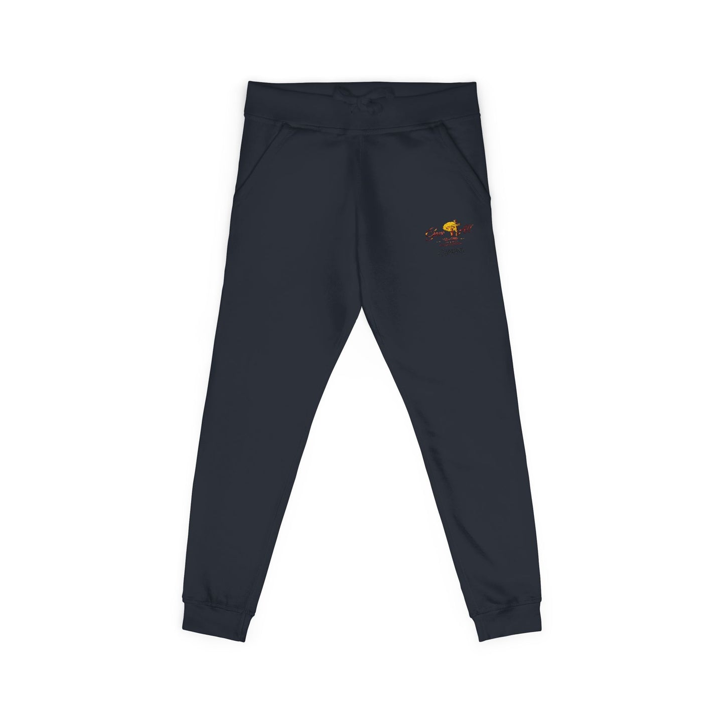 Embroidered Sunrise Rose Sweatpants — Cozy Fleece Joggers with Small Floral Chest Stitch
