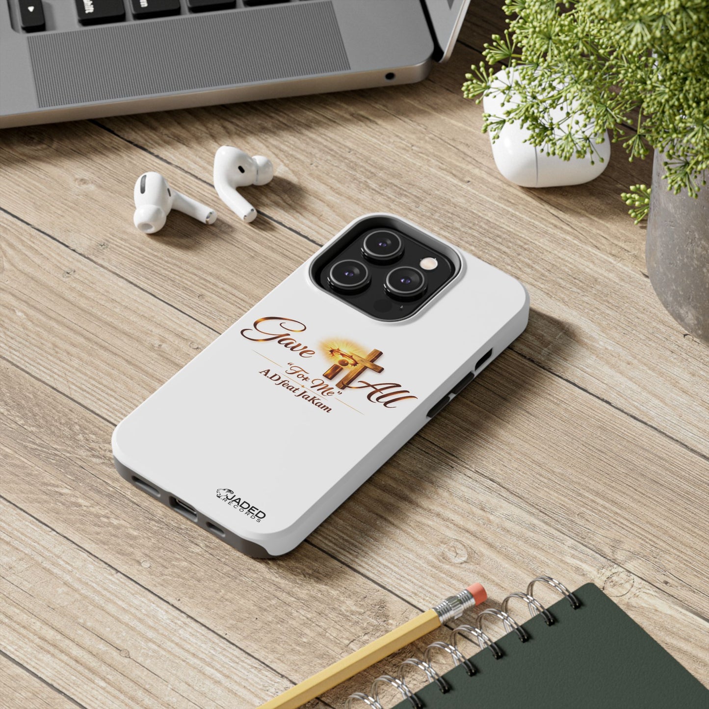 Slim Protective Phone Case — Gold Cross “Gave It All / For Me”