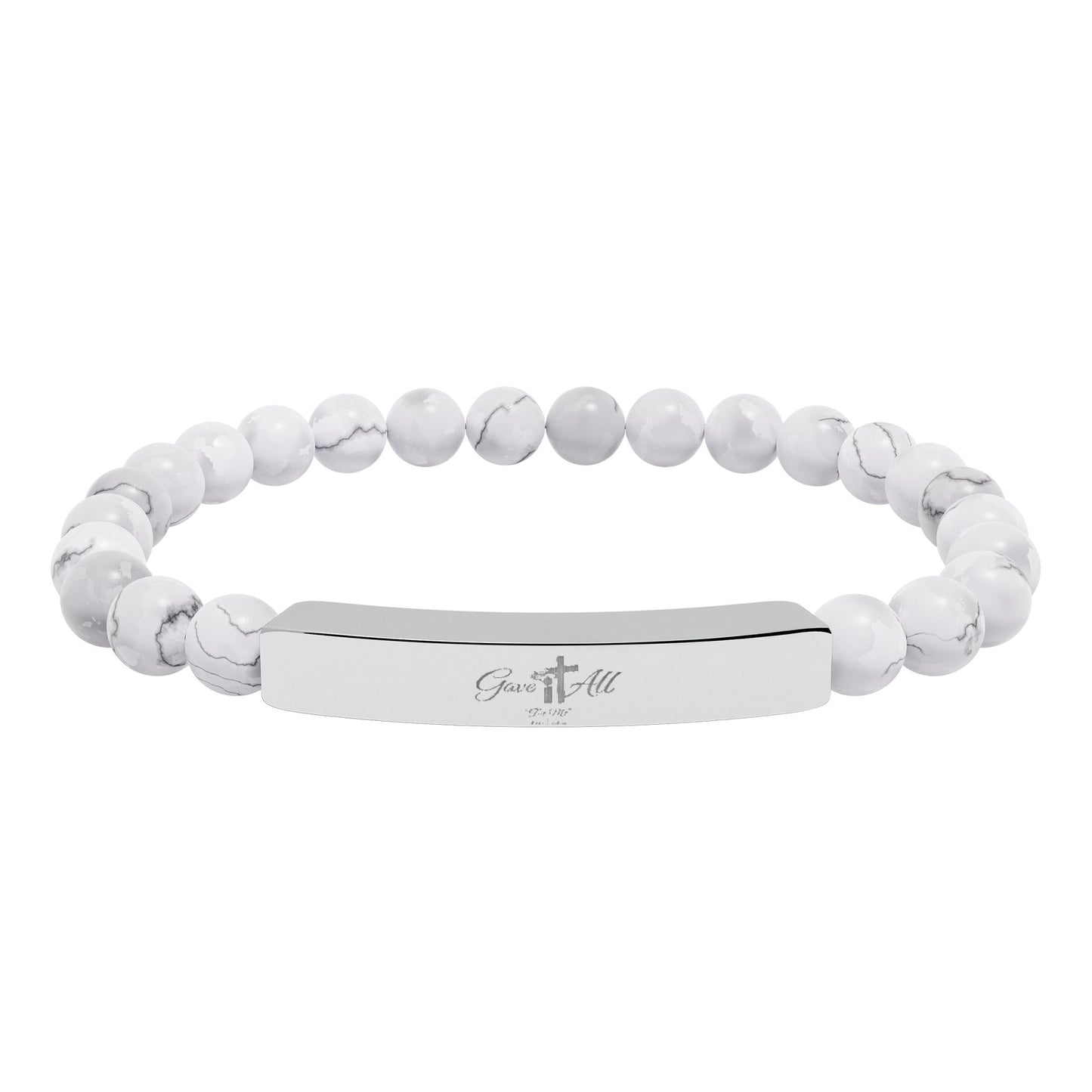 Engravable Natural Stone Stretch Bracelet — Personalized Beaded Bar Jewelry