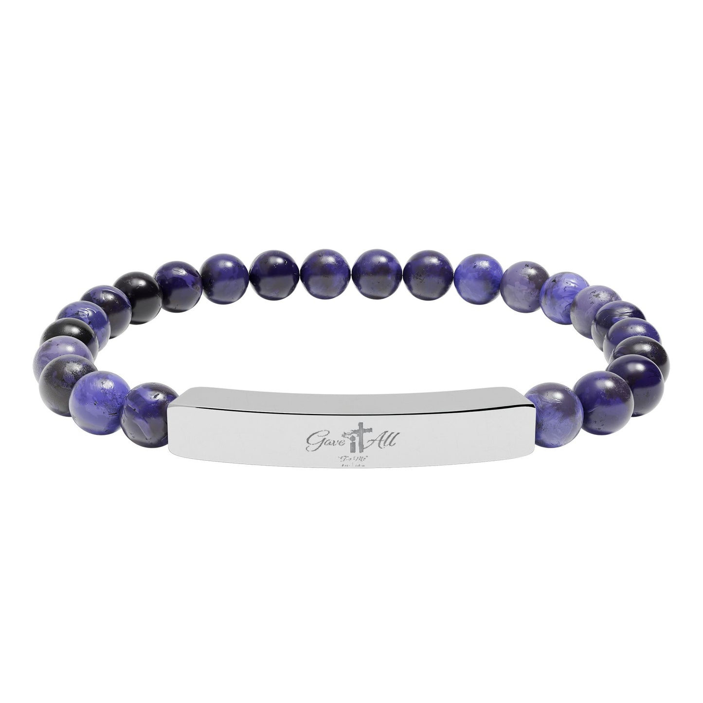 Engravable Natural Stone Stretch Bracelet — Personalized Beaded Bar Jewelry