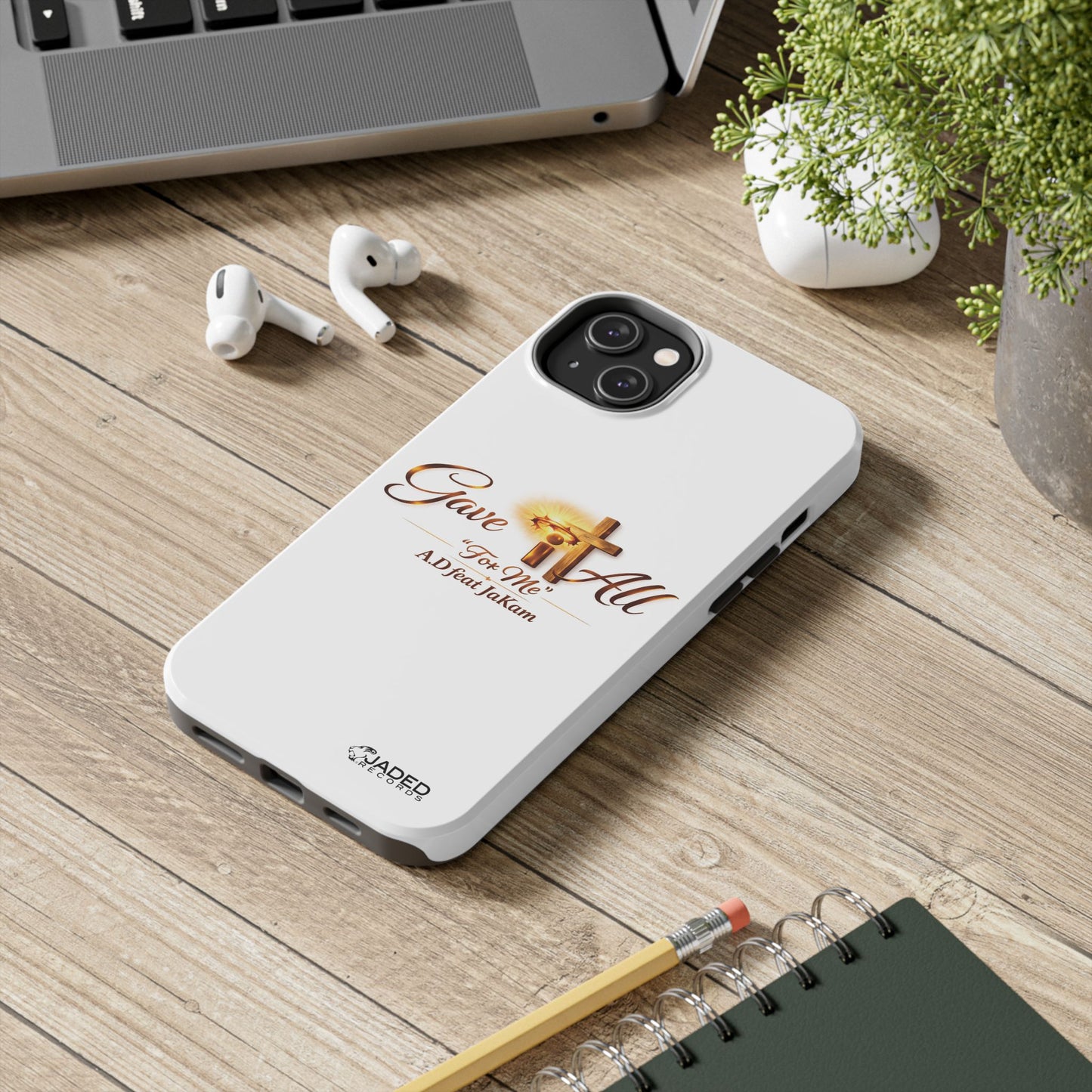 Slim Protective Phone Case — Gold Cross “Gave It All / For Me”