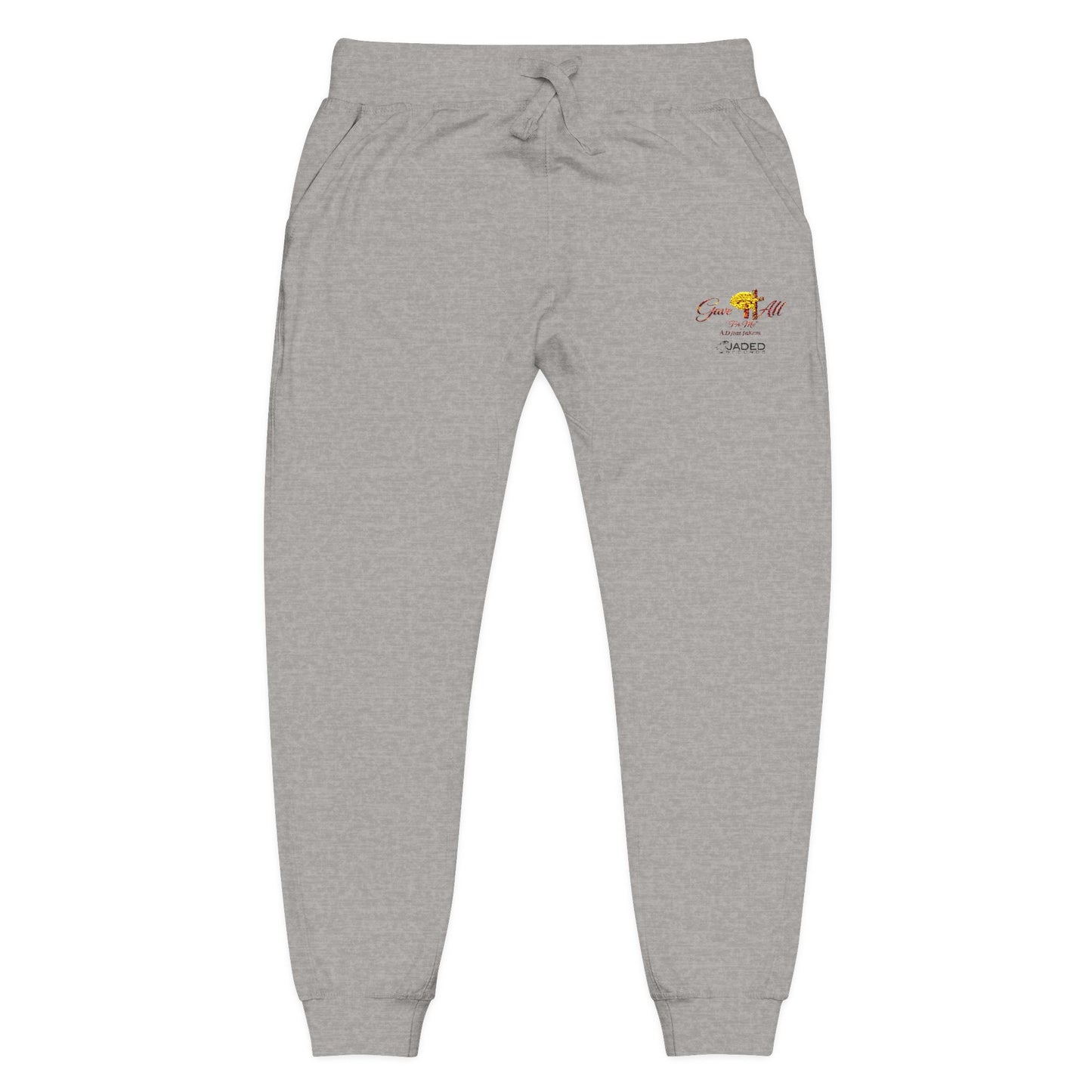 Embroidered Sunrise Rose Sweatpants — Cozy Fleece Joggers with Small Floral Chest Stitch