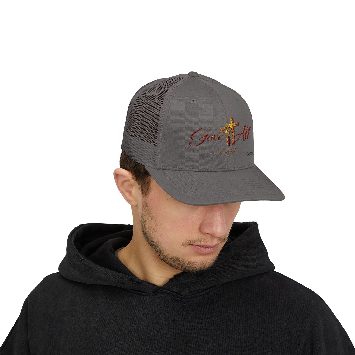 Christian Trucker Cap — "Gave It All For Me" Cross Snapback