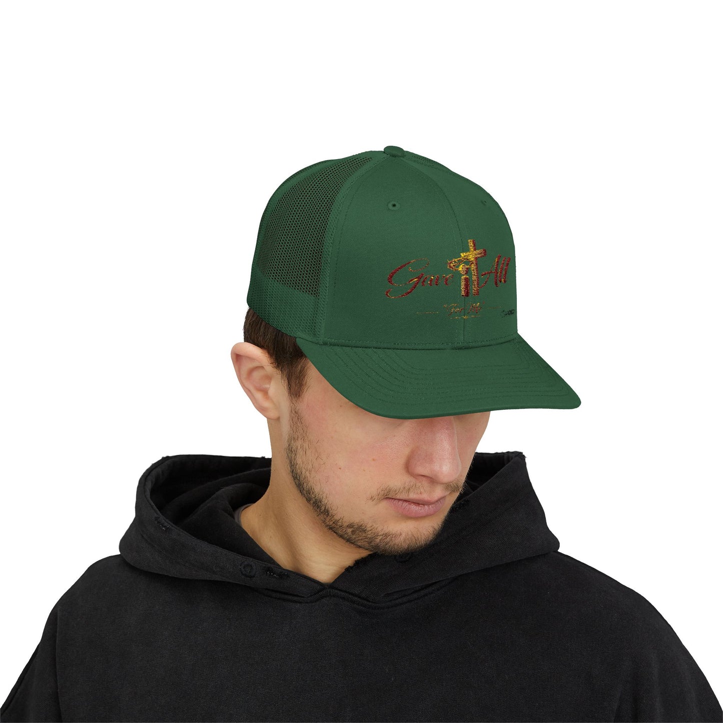 Christian Trucker Cap — "Gave It All For Me" Cross Snapback