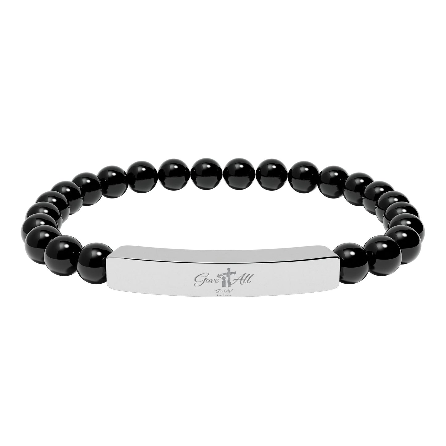 Engravable Natural Stone Stretch Bracelet — Personalized Beaded Bar Jewelry