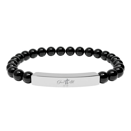 Engravable Natural Stone Stretch Bracelet — Personalized Beaded Bar Jewelry