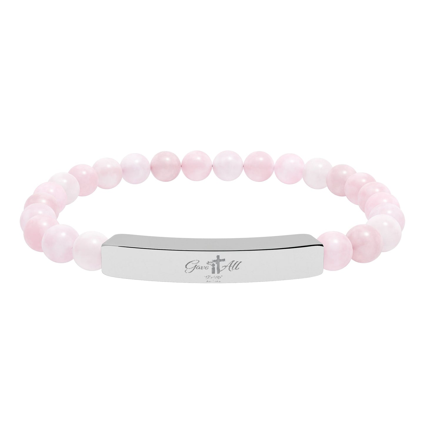 Engravable Natural Stone Stretch Bracelet — Personalized Beaded Bar Jewelry