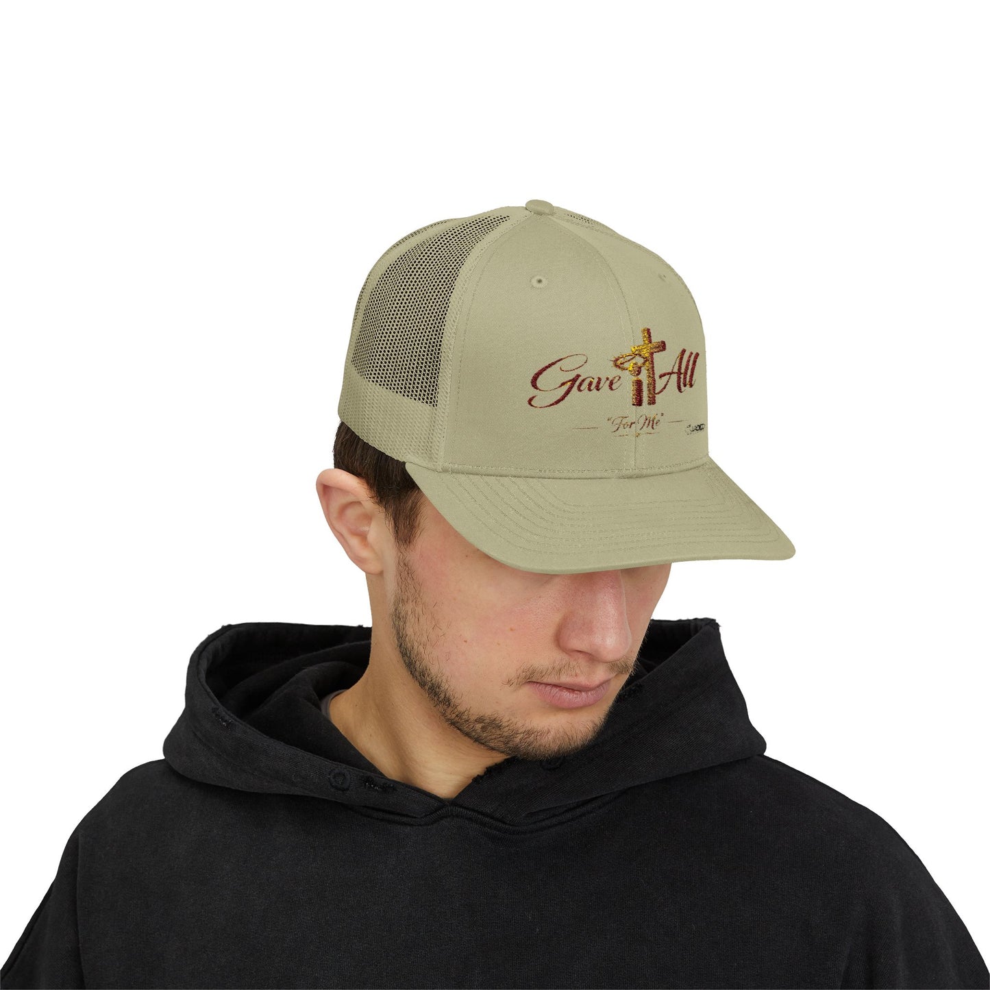 Christian Trucker Cap — "Gave It All For Me" Cross Snapback