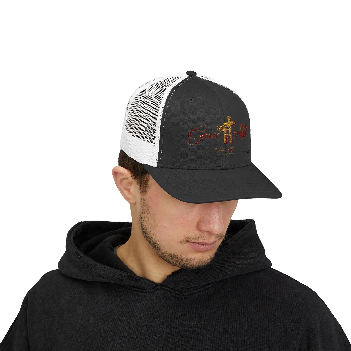 Christian Trucker Cap — "Gave It All For Me" Cross Snapback