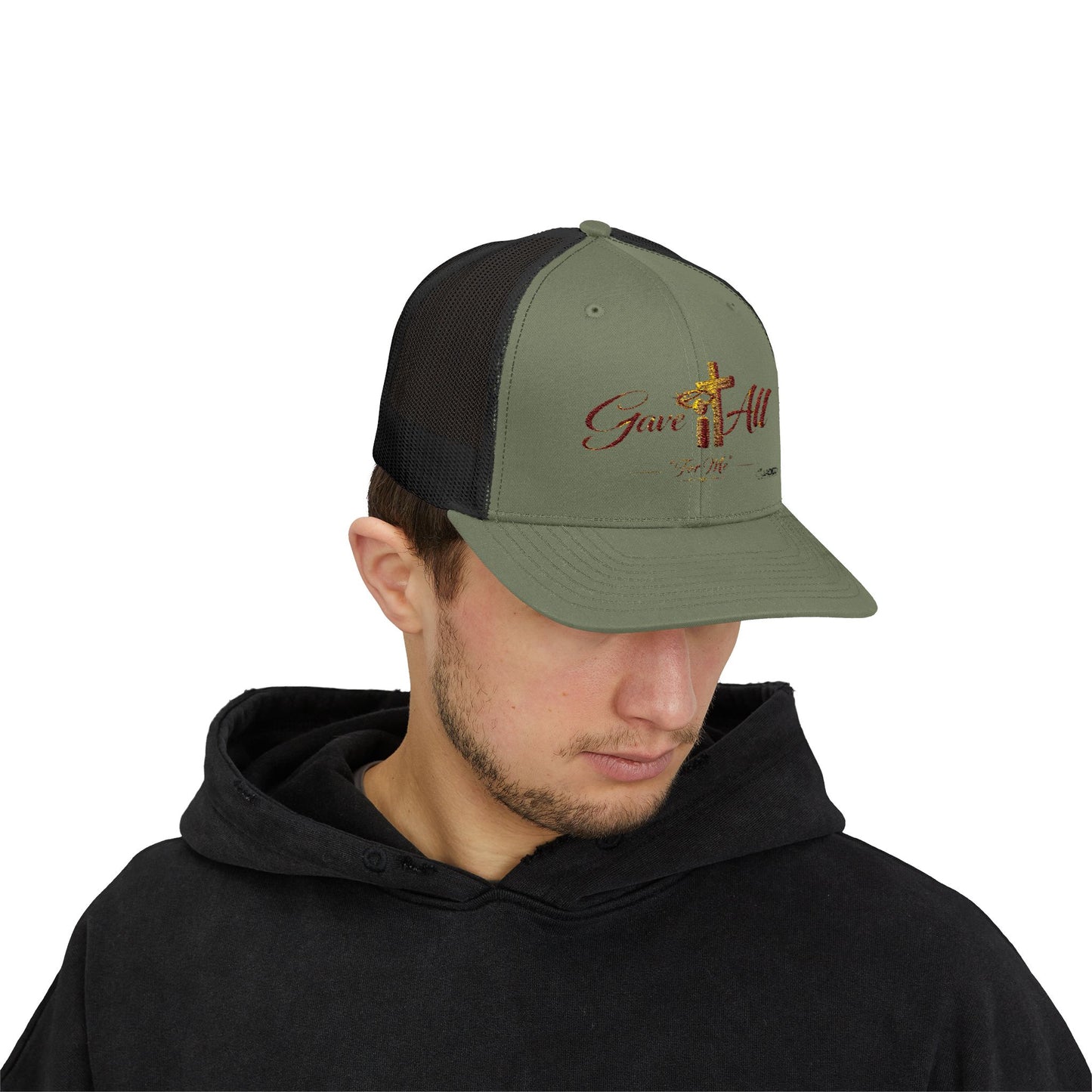 Christian Trucker Cap — "Gave It All For Me" Cross Snapback